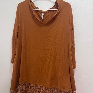 Women's Brown Top with Lace Hem